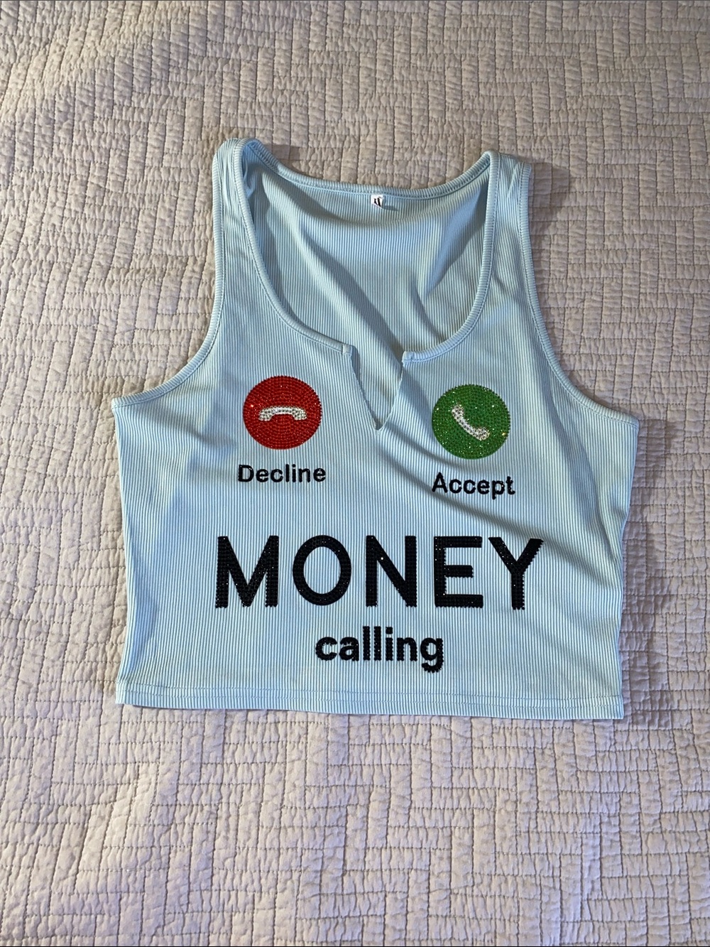 Money Calling Light Blue Crop Tank Top